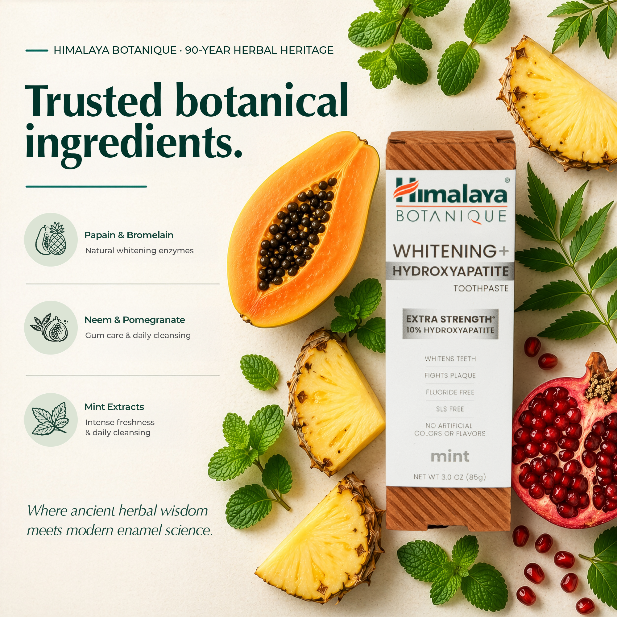 Himalaya Botanique Whitening+ Hydroxyapatite Toothpaste - Extra Strength Mint 85g-3